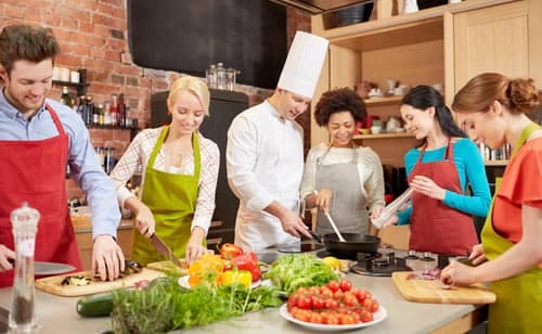 people taking a cooking class